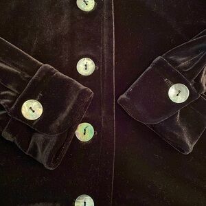 Max Studio Velvet Cardigan Shirt Tunic L/S Cuffs Large Mother Of Pearl Button SP